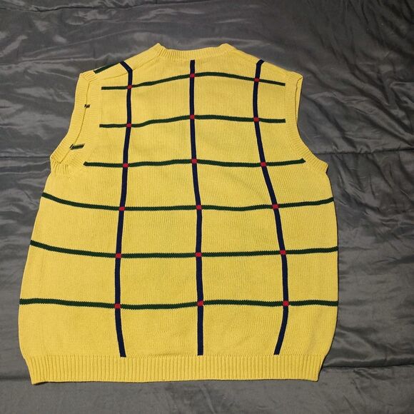 Vintage Jos. A. Bank Leadbetter Golf Sweater Vest XL Yellow Plaid Academia - Picture 2 of 11